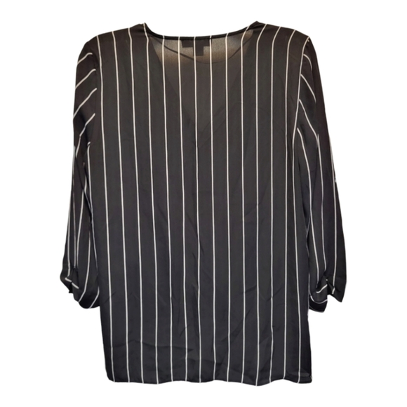 Atmosphere Black and White Striped Wrap Blouse with 3/4 Sleeves - Size 8 - Picture 2 of 5